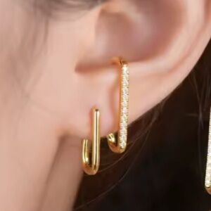 Anthropologie Double Vision Ear Climber Earrings Gold CZ F06